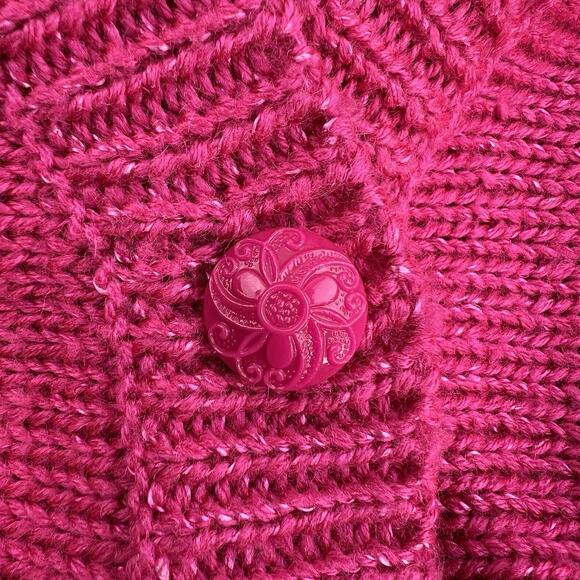 Vintage 80s Jaclyn Smith Hot Pink Floral Statement Cardigan Sweater Knit Small - Picture 8 of 12